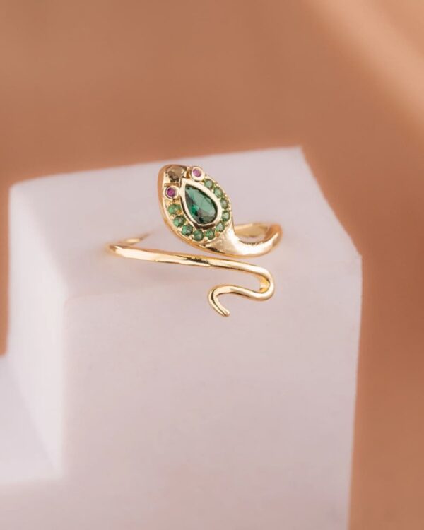 ANILLO SERPIENTE CABEZA VERDE AJUSTABLE - Imagen 3