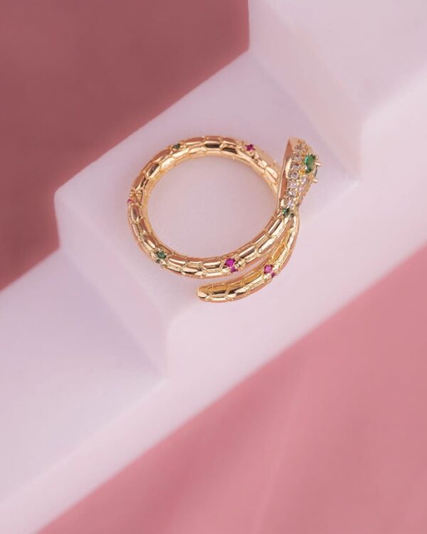 ANILLO SERPIENTE PIEDRAS VERDE-MAGENTA AJUSTABLE - Imagen 3