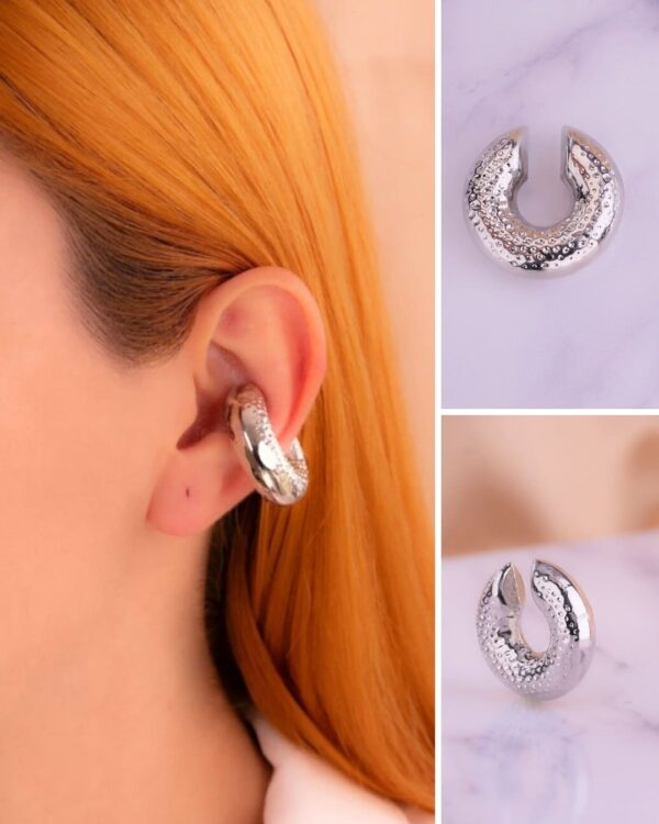 EARCUFF CHUNKY TEXTURA PLATEADO - Imagen 3