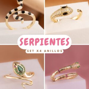 SET X4 ANILLOS SERPIENTE AJUSTABLES