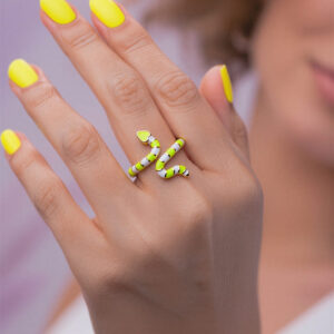 ANILLO SERPIENTE RAYAS AMARILLO LIMÓN-BLANCO AJUSTABLE