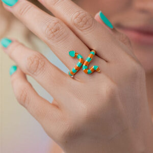 ANILLO SERPIENTE RAYAS NARANJA-TURQUESA AJUSTABLE