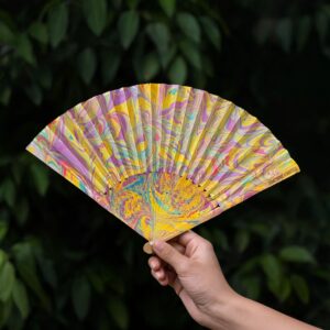 ABANICO MARMOLEADO AMARILLO MORADO (Pieza única)